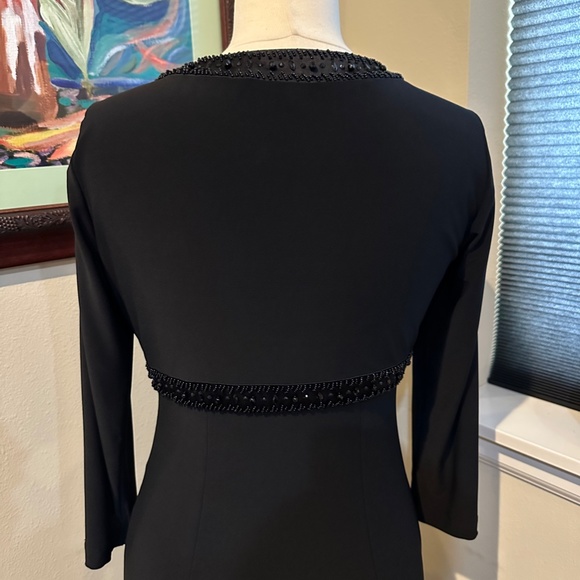 Black Jersey Beaded Midi Dress by Jones New York Long  Sleeves V-Neck - Sz 4-6 - Picture 5 of 15